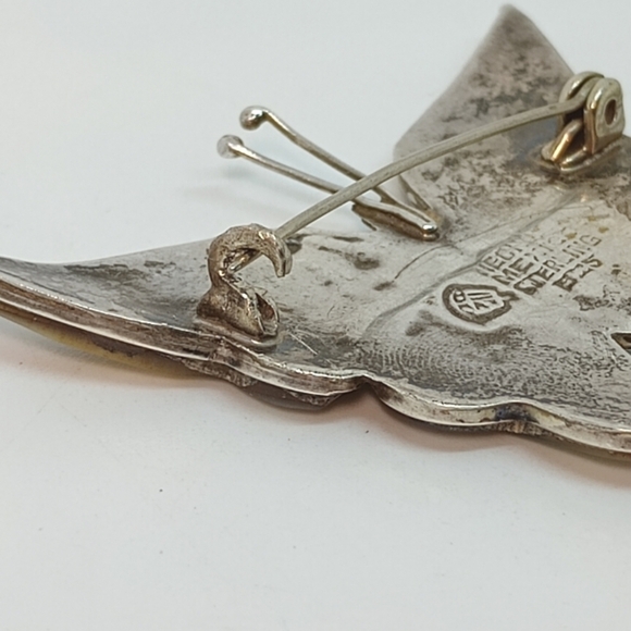 * vintage Hencho Mexico 925 large abalone butterfly pin brooch - Picture 6 of 6